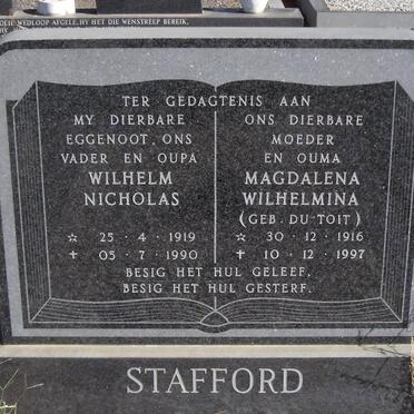 STAFFORD Wilhelm Nicholas 1919-1990 & Magdalena Wilhelmina DU TOIT 1916-1997