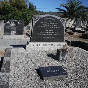 TALJAARD Carel W.P. 1907-1960 &amp; Anna Christina SWART 1916-1999 :: TALJAARD André 1946-1980