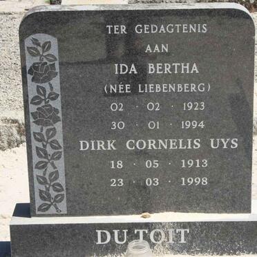 TOIT Dirk Cornelis Uys, du 1913-1998 &amp; Ida Bertha LIEBENBERG 1923-1994