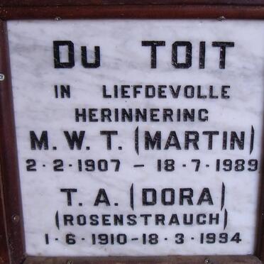 TOIT M.W.T., du 1907-1989 &amp; T.A. ROSENSTRAUCH 1910-1994