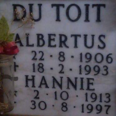 TOIT Albetrus, du 1906-1993 &amp; Hannie 1913-1997