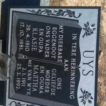 UYS Klasie 1910-1981 & Martha VAN WYK 1911-1992