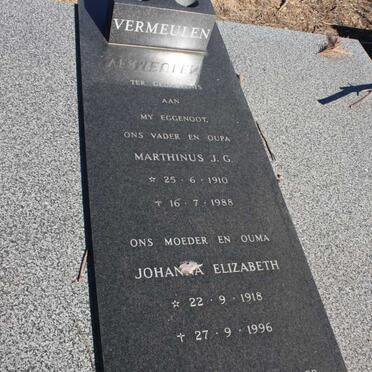 VERMEULEN Marthinus J.G. 1910-1988 &amp; Johanna Elizabeth 1918-1996
