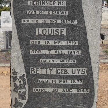 VILLIERS Betty, de nee UYS 1877-1945 :: DE VILLIERS Louise, de 1919-1944