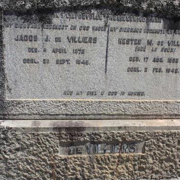 VILLIERS Jacob J. de 1878-1949 &amp; Hester M. LE ROUX 1883-1942