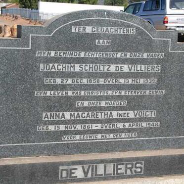 VILLIERS Joachim Scholtz, de 1858-1939 &amp; Anna Magaretha VOIGT 1861-1948