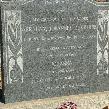 VILLIERS Abraham Johannes, de 1870-1953 &amp; Johanna GROBBELAAR 1872-1957