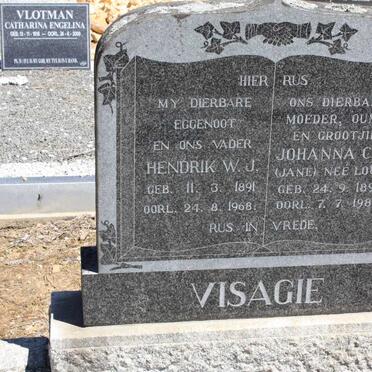 VISAGIE Hendrik W.J. 1891-1968 &amp; Johanna C.G. LOUW 1896-1982