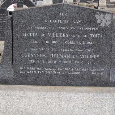 VILLIERS Johannes Tielman, de 1888-1964 &amp; Hetta DU TOIT 1885-1948
