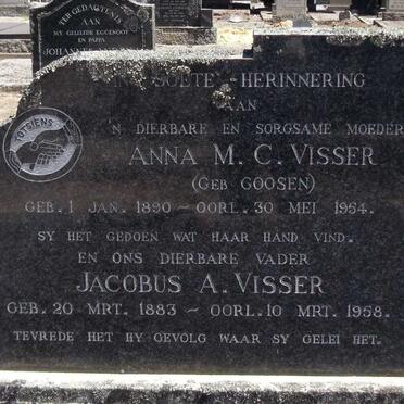 VISSER Jacobus A. 1883-1958 &amp; Anna M.C. GOOSEN 1890-1954