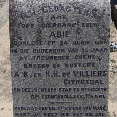 VILLIERS Abie, de -1937