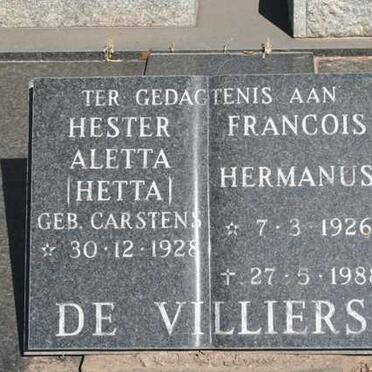 VILLIERS Francois Hermanus, de 1926-1988 &amp; Hester Aletta CARSTENS 1928-