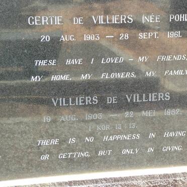 VILLIERS Villiers, de 1903-1982 &amp; Gertie POHL 1903-1961