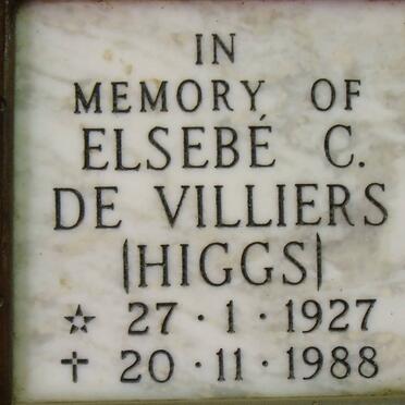 VILLIERS Elsebe C., de nee HIGGS 1927-1988
