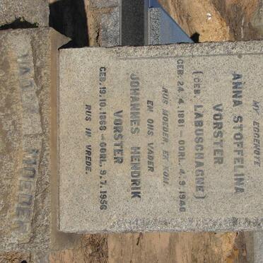 VORSTER Johannes Hendrik 1868-1956 &amp; Anna Stoffelina LABUSCHAGNE 1881-1946