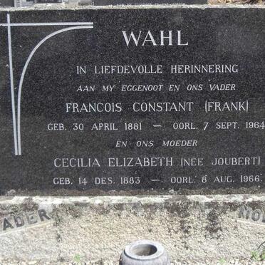 WAHL Francois Constant 1881-1964 & Cecilia Elizabeth JOUBERT 1883-1966