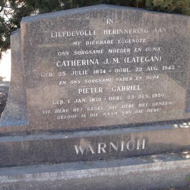WARNICH Pieter Gabriel 1870-1950 & Catherina J.M. LATEGAN 1874-1947 