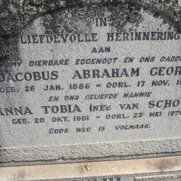WAHL Jacobus Abraham George 1886-1943 & Anna Tobia VAN SCHOOR 1891-1970