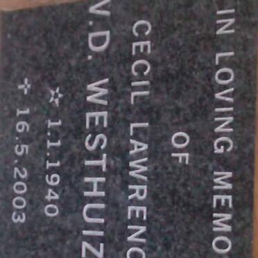 WESTHUIZEN Cecil Lawrence, V.D. 1940-2003
