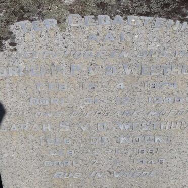 WESTHUIZEN Cornelis R., V.D. 1879-1940 & Sarah S. DE KOCK 1881-1948