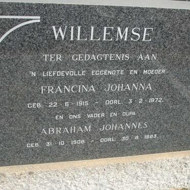 WILLEMSE Abraham Johannes 1908-1983 & Francina Johanna 1915-1972