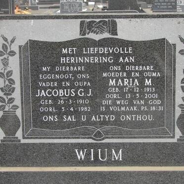 WIUM Jacobus G.J. 1910-1982 & Maria M. 1913-2001