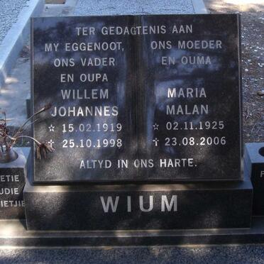 WIUM Willem Johannes 1919-1998 & Maria Malan 1925-2006