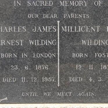 WILDING Charles James Ernest 1876-1957 & Millicent Earle FOSTER 1878-1957
