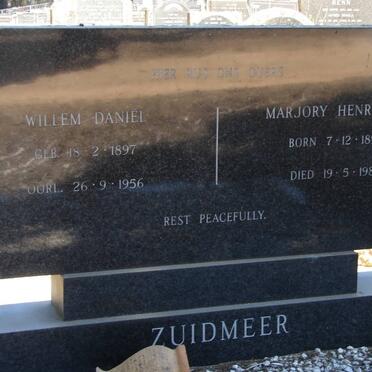 ZUIDMEER Willem Daniel 1897-1956 &amp; Marjory Henrietta 1898-1981