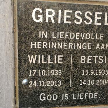 GRIESSEL Willie 1933-2013 &amp; Betsie 1935-2004