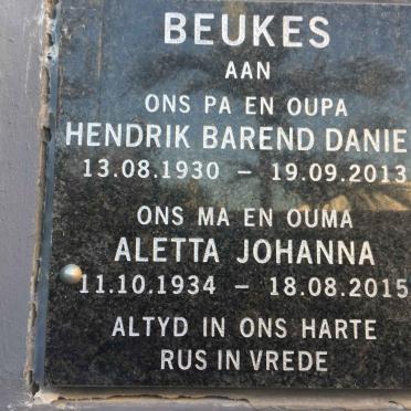 BEUKES Hendrik Barend Daniel 1930-2013 &amp; Aletta Johanna 1934-2015