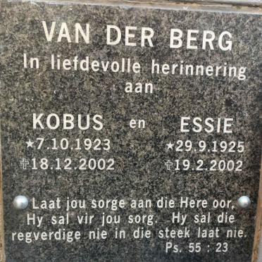 BERG Kobus, van der 1923-2002 &amp; Essie 1925-2002