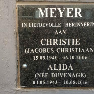 MEYER Jacobus Christiaan 1940-2006 &amp; Alida DUVENAGE 1943-2016