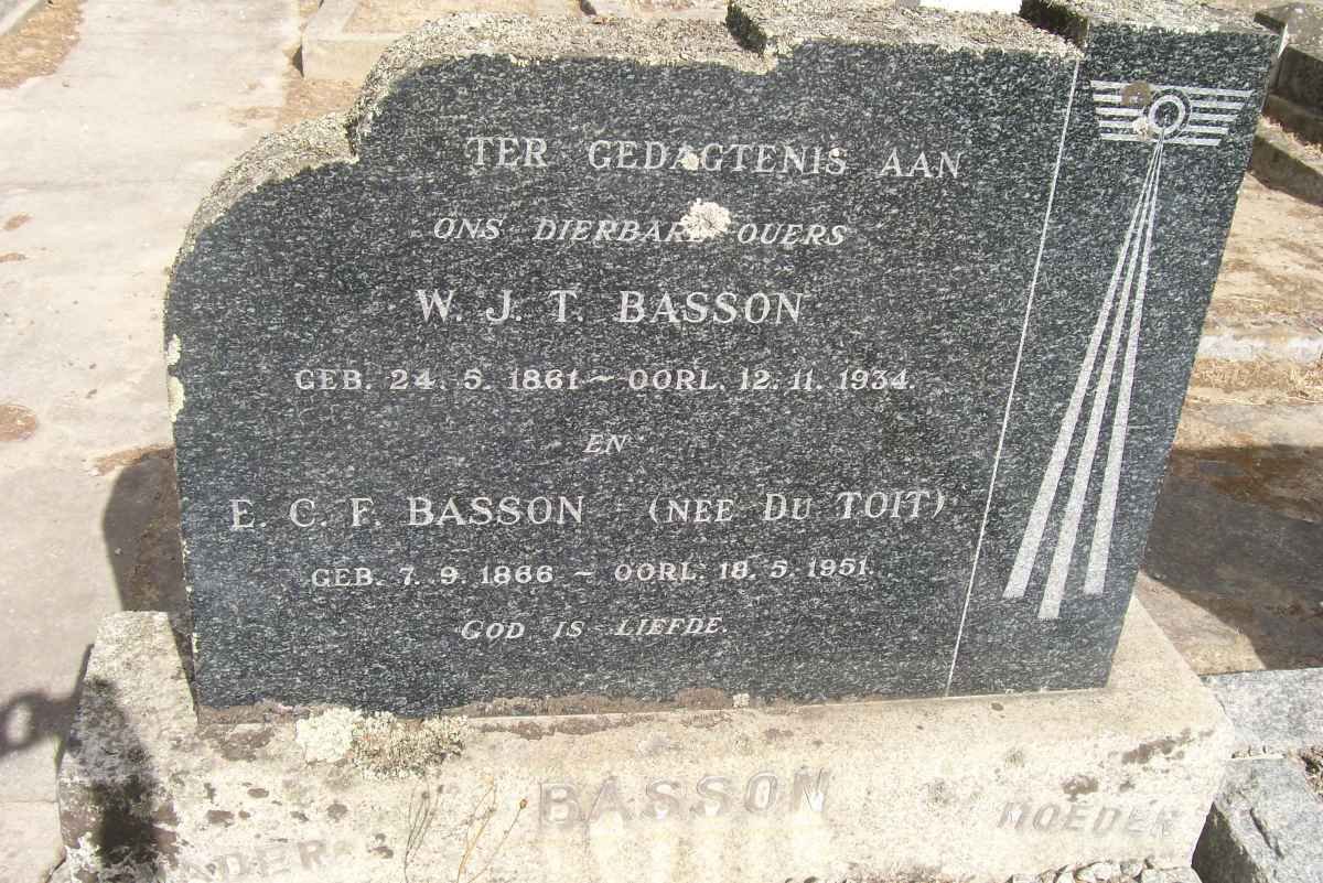 BASSON W.J.T. 1861-1934 &amp; E.C.F. DU TOIT 1866-1951