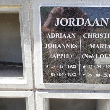 JORDAAN Adriaan Johannes 1922-1982 &amp; Christina Maria LOUW 1927-2019