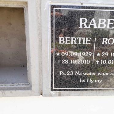 RABE Bertie 1929-2010 &amp; Rosie 1940-2014