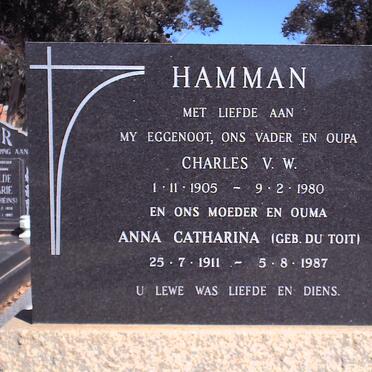 HAMMAN Charles V.W. 1905-1980 &amp; Anna Catharina DU TOIT 1911-1987