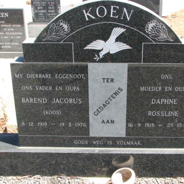 KOEN Barend Jacobus 1919-1976 &amp; Daphne Rossline 1918-1994