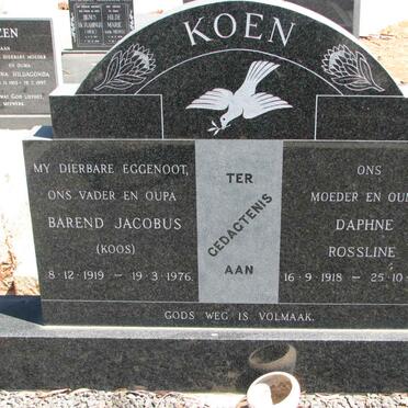 KOEN Barend Jacobus 1919-1976 &amp; Daphne Rossline 1918-1994