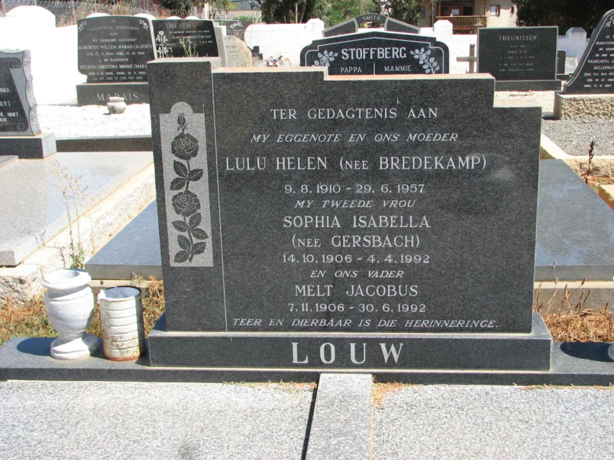 LOUW Melt Jacobus 1906-1992 &amp; Lulu Helen BREDENKAMP 1910-1957 &amp; Sophia Isabella GERSBACH 1906-1992