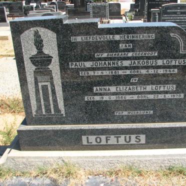 LOFTUS Paul Johannes Jakobus 1881-1944 &amp; Anna Elizabeth 1886-1970