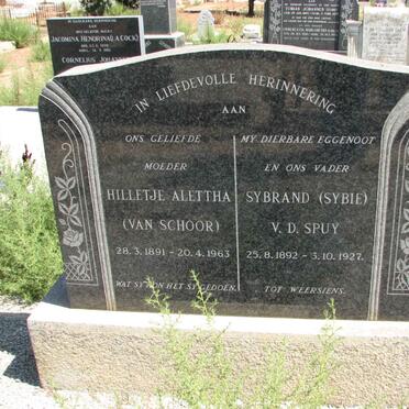 SPUY Sybrand, v.d 1892-1927 &amp; Hilletje Alettha VAN SCHOOR 1891-1963