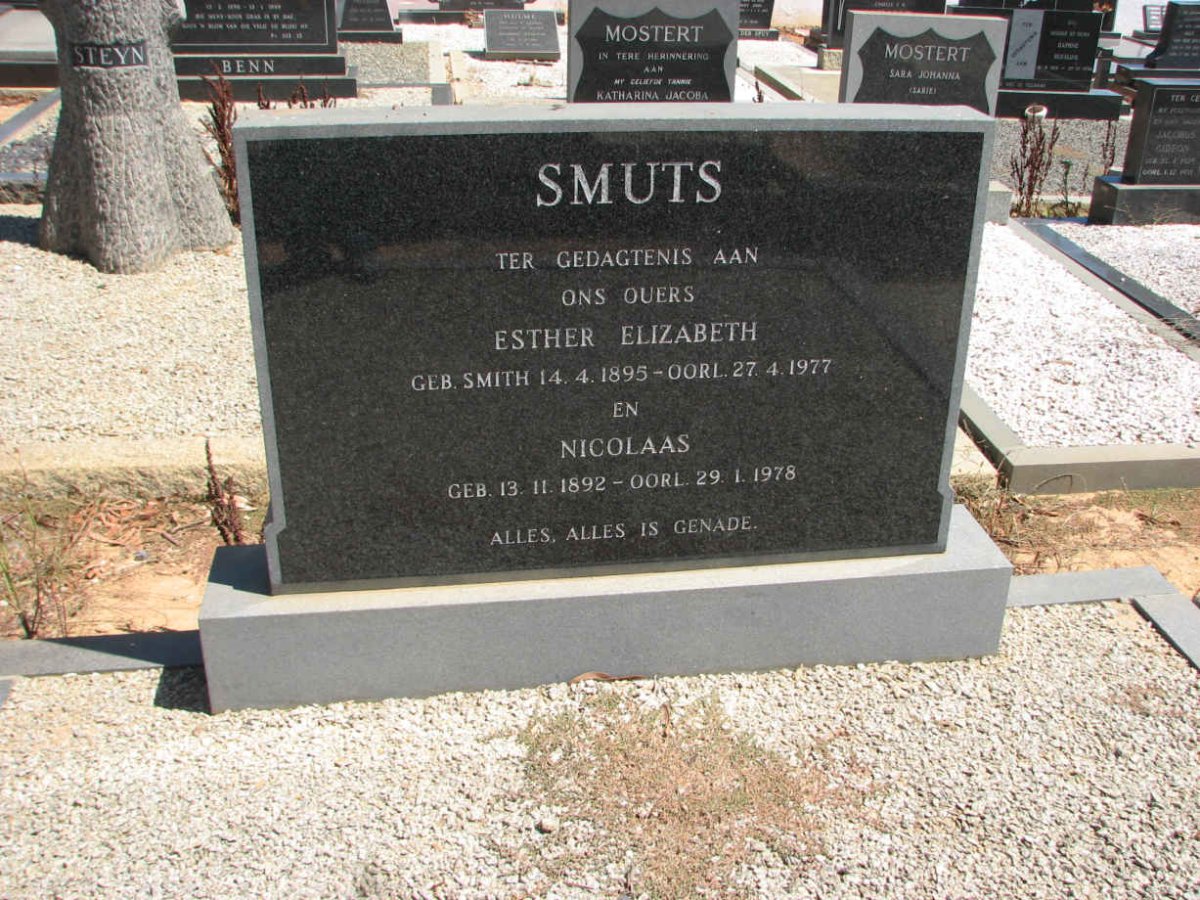 SMUTS Nicolaas 1892-1978 &amp; Esther Elizabeth 1895-1997