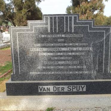 SPUY Hendrik Jacobus, van der 1884-196? &amp; Martha Johanna LE ROUX 1887-1951