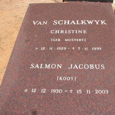 SCHALKWYK Salmon Jacobus, van 1930-2003 &amp; Christine MOSTERT 1929-1993
