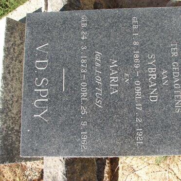 SPUY Sybrand, v.d 1869-1921 &amp; Maria LOFTUS 1873-1962