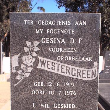 WESTERGREEN Gesina D.F. formerly GROBBELAAR 1915-1976