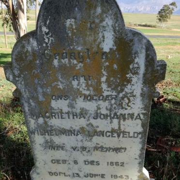 LANGEVELDT Magrietha Johanna Wilhelmina nee VAN DER MERWE 1862-1943