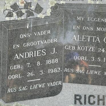 RICHTER Andries J. 1888-1982 &amp; Aletta C.S. KOTZÉ 1892-1963