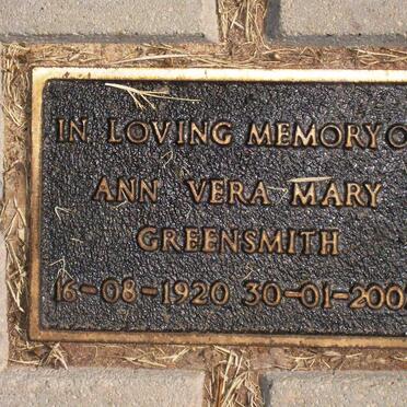 GREENSMITH Ann Vera Mary 1920-2007